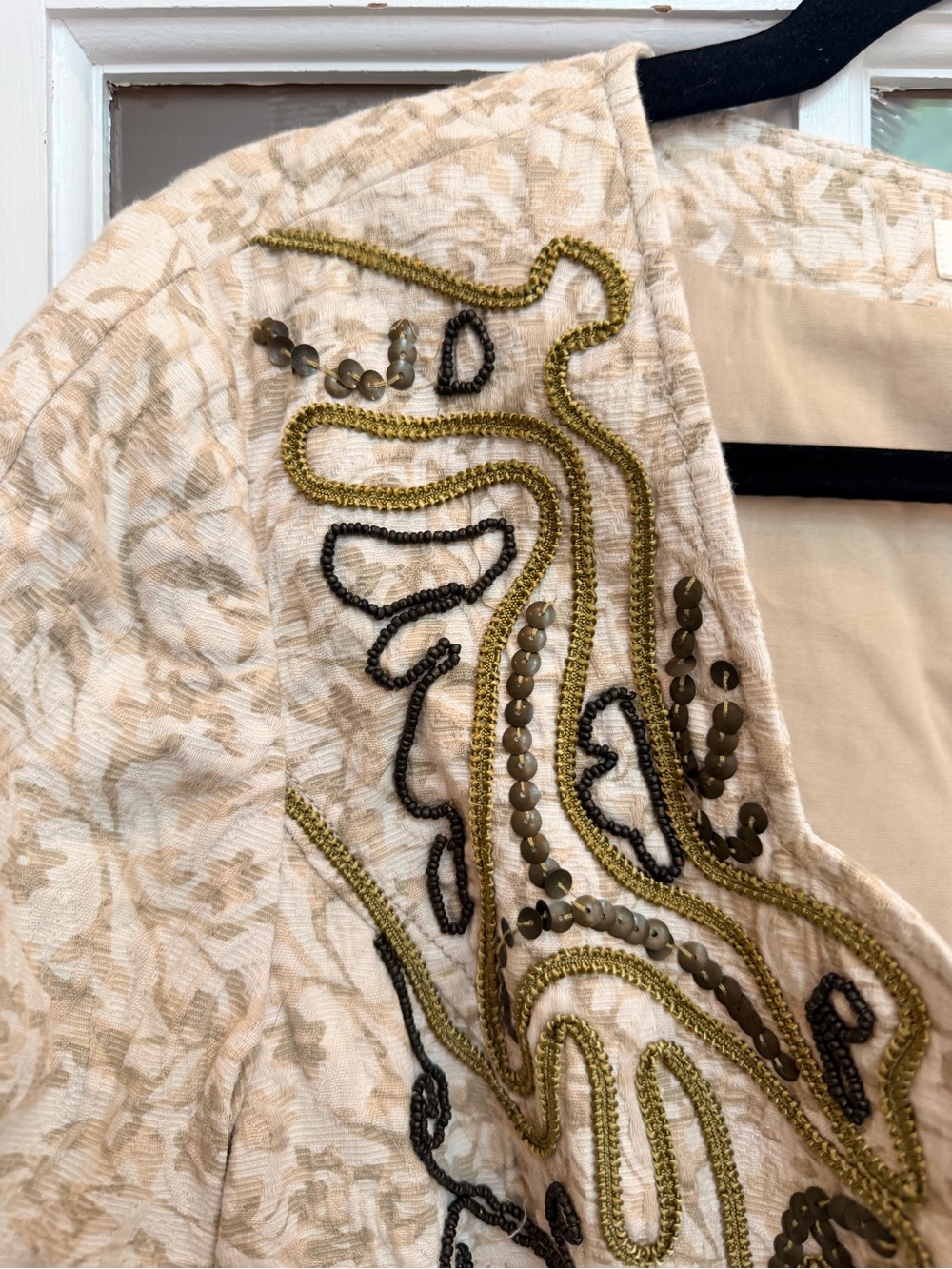 Coldwater Creek Tan Boho Beaded Sequin Embellished Open Blazer Jacket Size 10 M - Picture 3 of 14